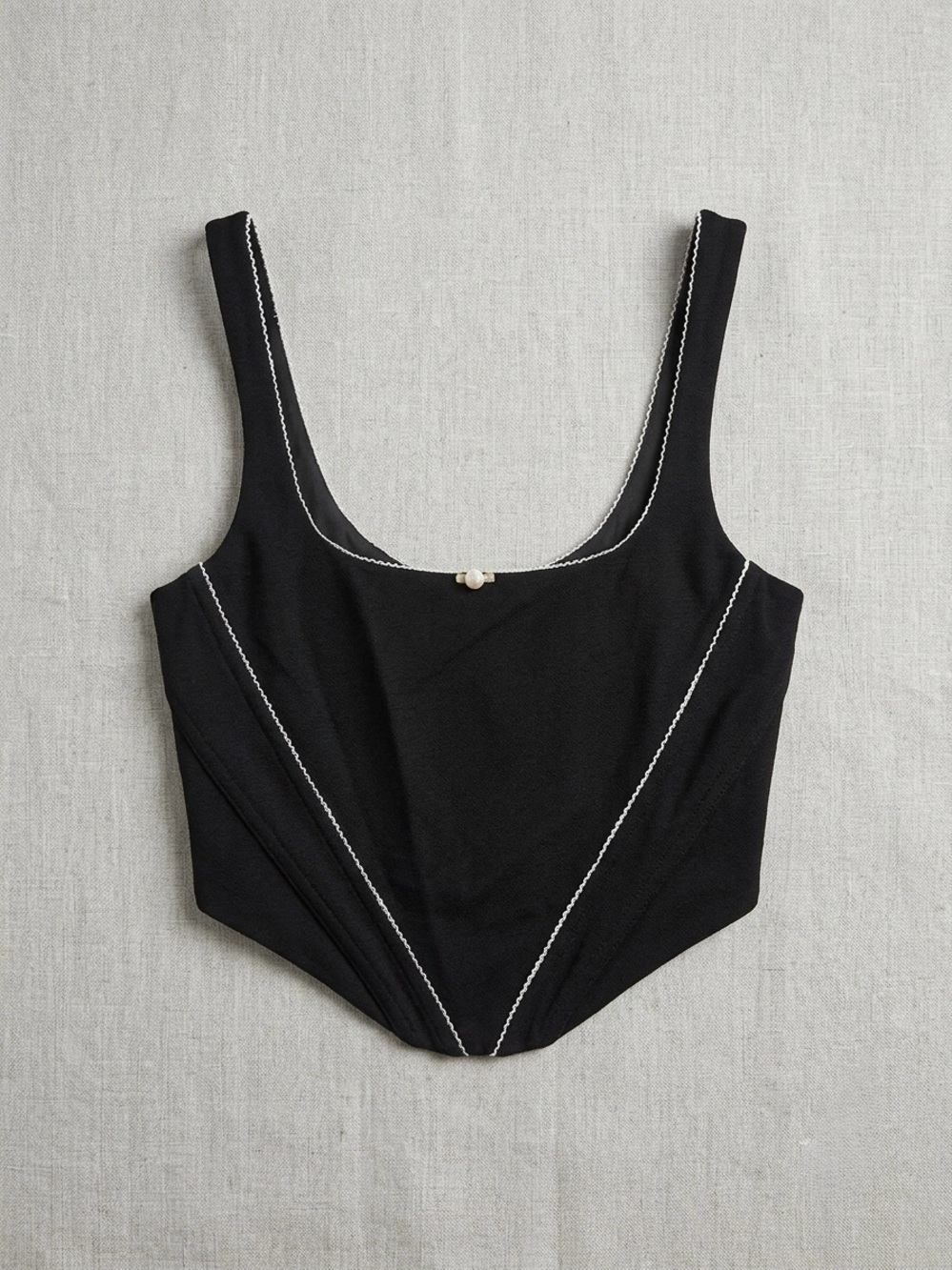 White Fox Black Contrast Trim Zip Front Corset Crop Top XS